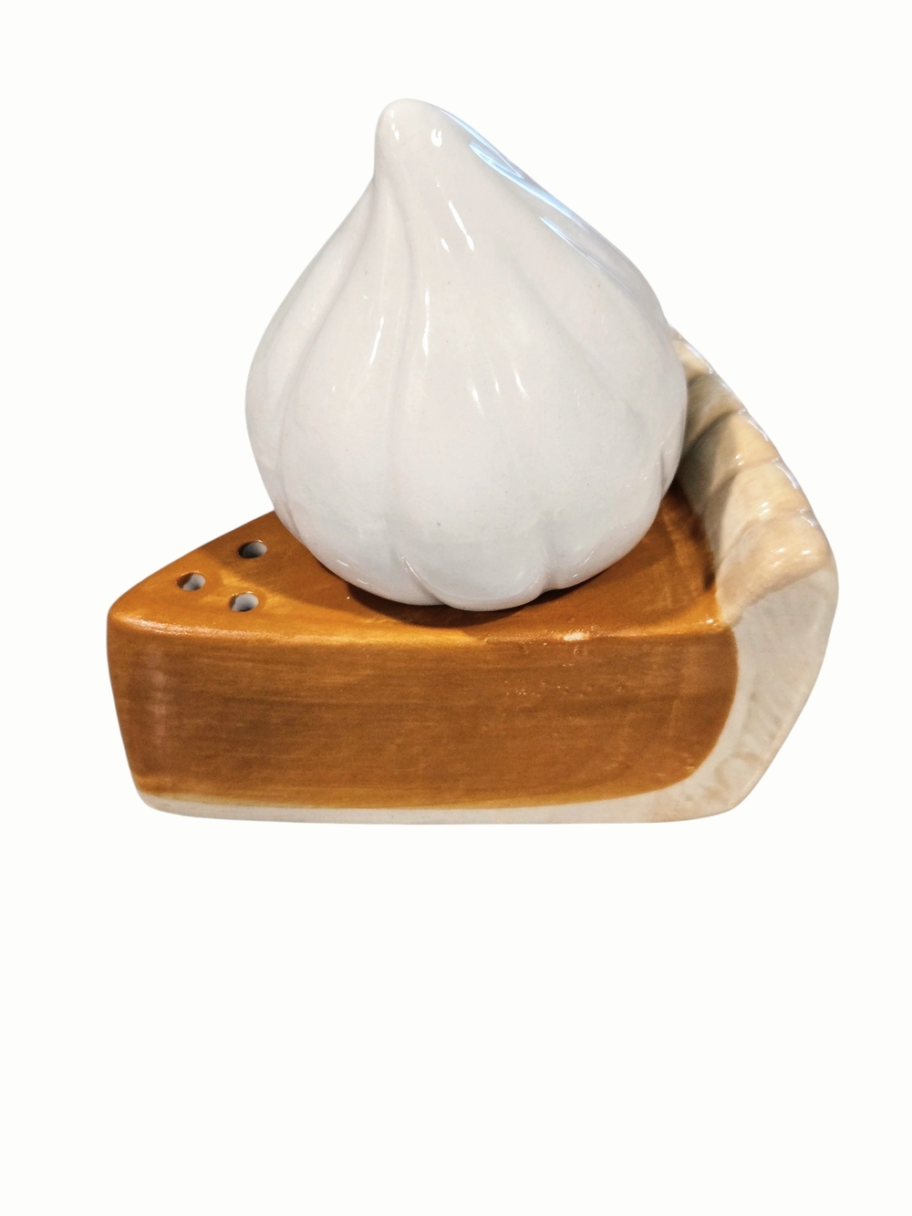 Ceramic Pie Slice Salt & Pepper Shaker Set in White and Brown